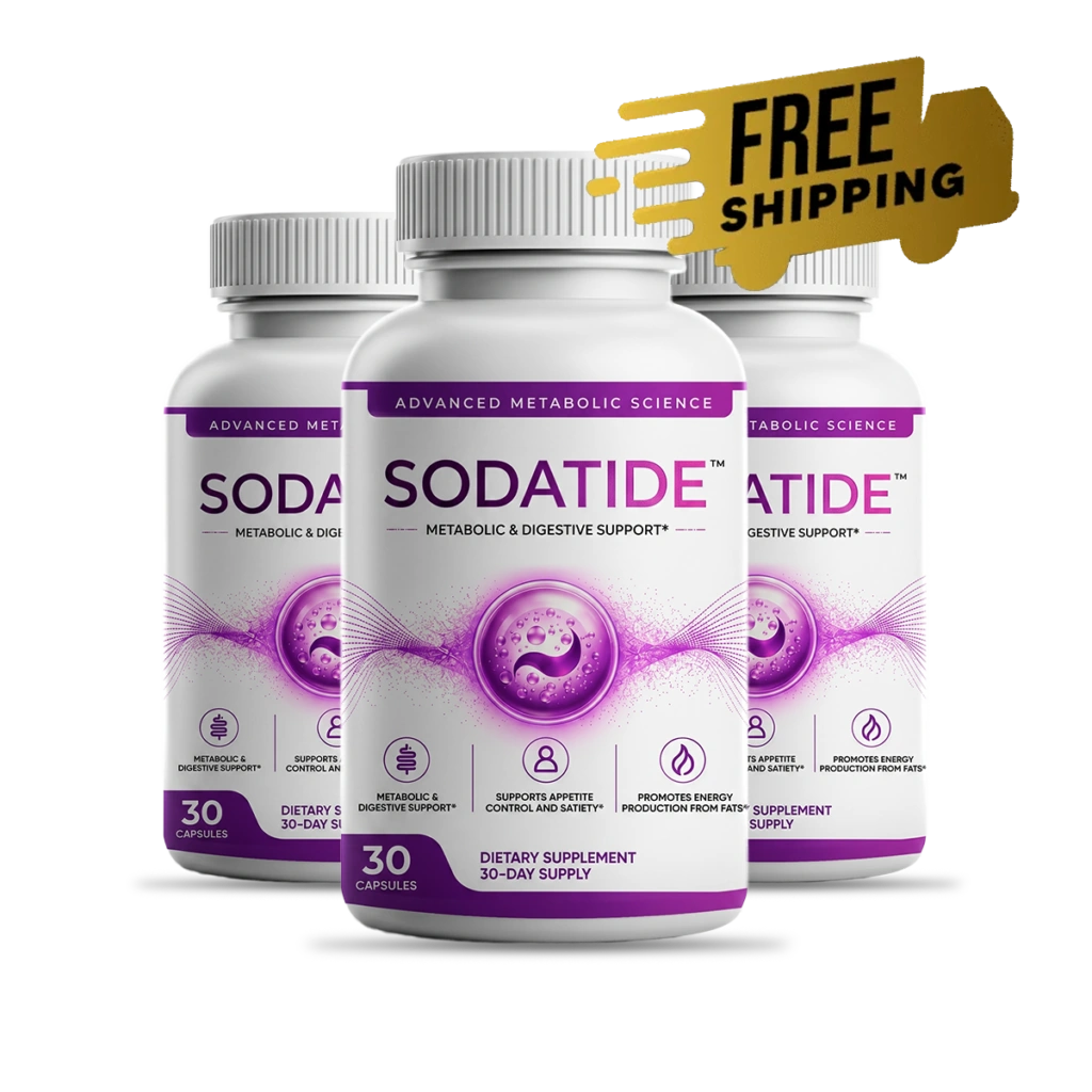 Three bottles of Sodatide supplement, 90 day supply for digestion and appetite support